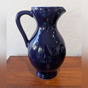 Vintage Ceramic Cobalt Blue w/White Interior Pitcher/Vase - Thailand Marked